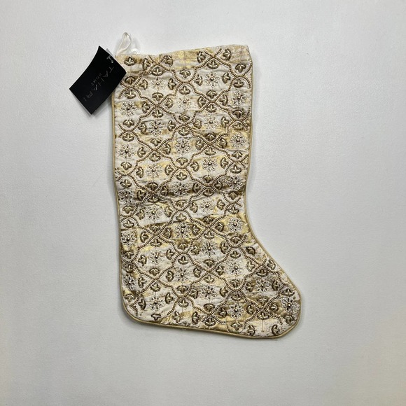 New Tahari Beaded Christmas Stocking Cream Gold - 22" Imperfect Back - Picture 1 of 12